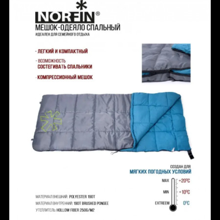 Спальный мешок-одеяло Norfin Alpine Comfort 250 R 200х80см, 0С/+20С
