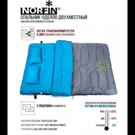 Спальный мешок-одеяло Norfin Alpine Comfort Double 250 (R, L) 220х150см, 0С/+20С