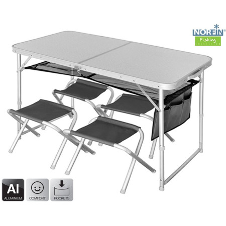 Стол складной и 4 стула Norfin Runn (Премиум)