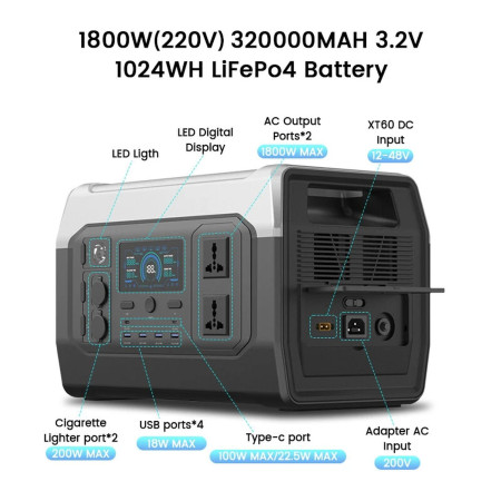 Зарядная станция XPower XP1000 (UltraCharging, LiFePO4, 320000 mAh, 1024 Wh/1800W)
