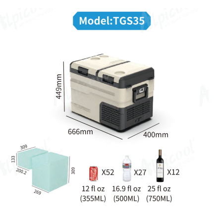 Компрессорный автохолодильник Alpicool TGS35 (38 литров). Двухкамерный. До -20℃, (12, 24, 220 вольт)