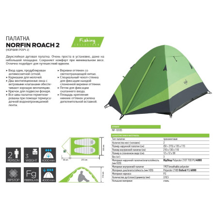 Палатка трекинговая Norfin ROACH 2 (Премиум)